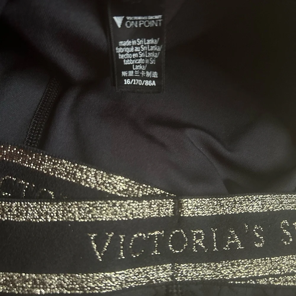 Victoria's Secret Black Leggings with Gold Logo Waistband